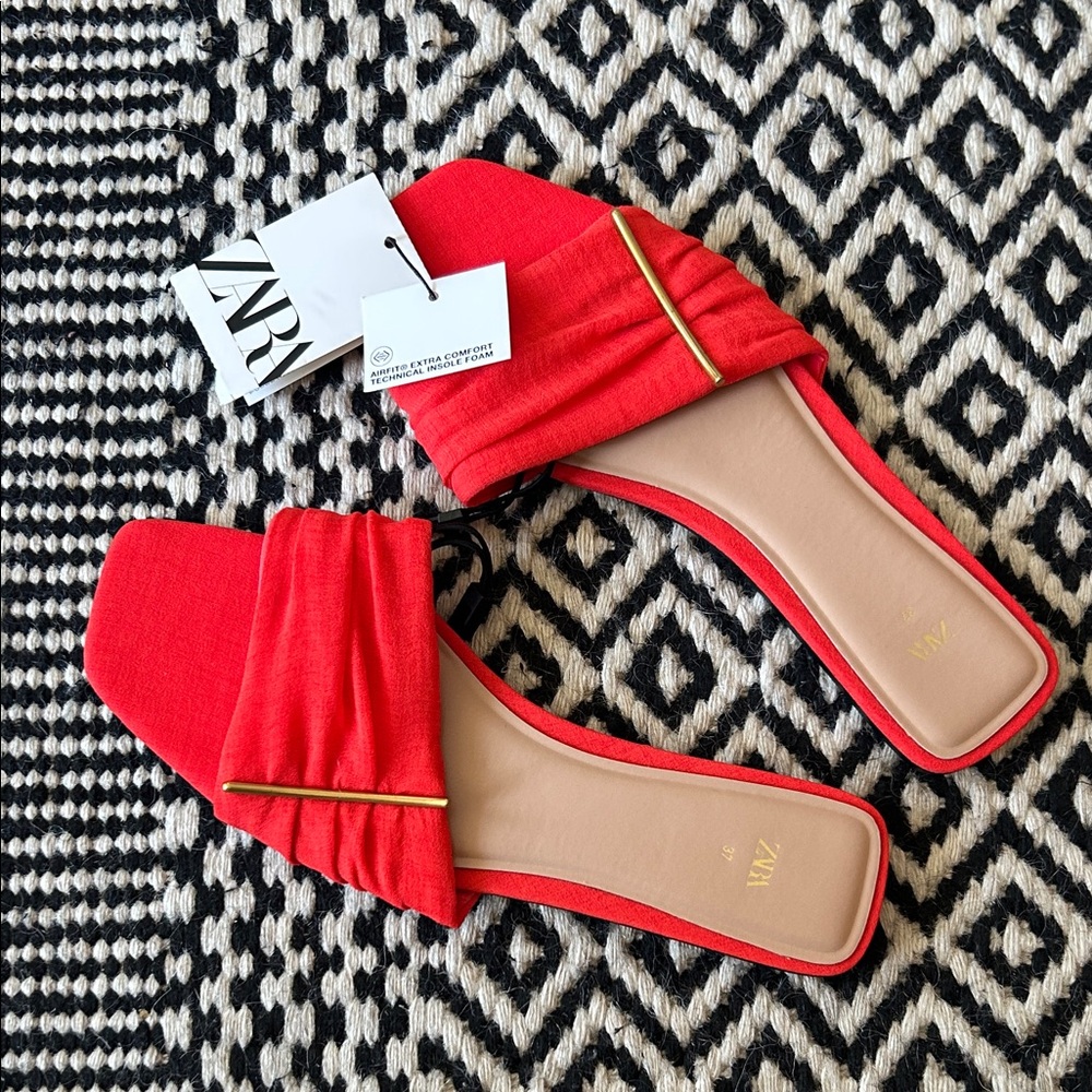 Zara Women's Vibrant Red fabric  Sandals (flats).